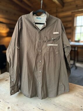 Columbia PHG Hunting Shirt Mens XL Brown Long Sleeve Vented Outdoor Camo Trim